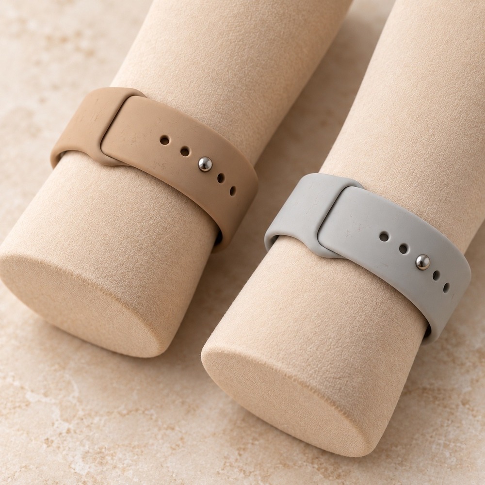 Set of 2 Silicone Sport Bands for Apple Watch Tan and Grey Neutral Straps